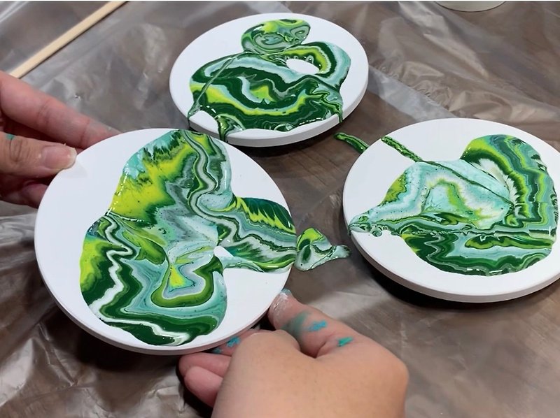 抽象流動畫主題課程: 陶瓷杯墊 / 裝飾置物小盤 - 插畫/繪畫/書法 - 棉．麻 