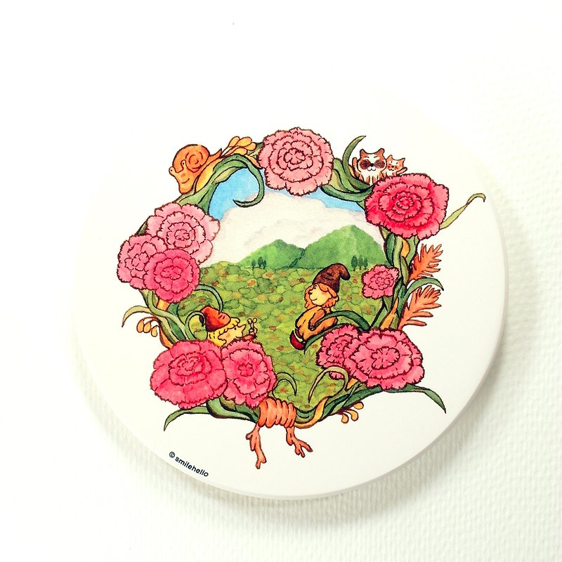 Send a flower / smile to feed Smilehello Illustrator log ceramic absorbent coasters - Coasters - Pottery Multicolor