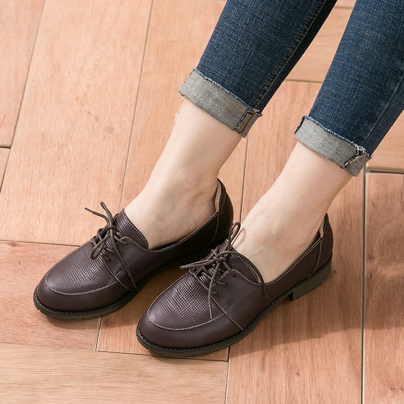 Maffeo oxford retro embossed straps United States imported leather thick with Oxford shoes (3460 brown) - Women's Oxford Shoes - Genuine Leather Brown