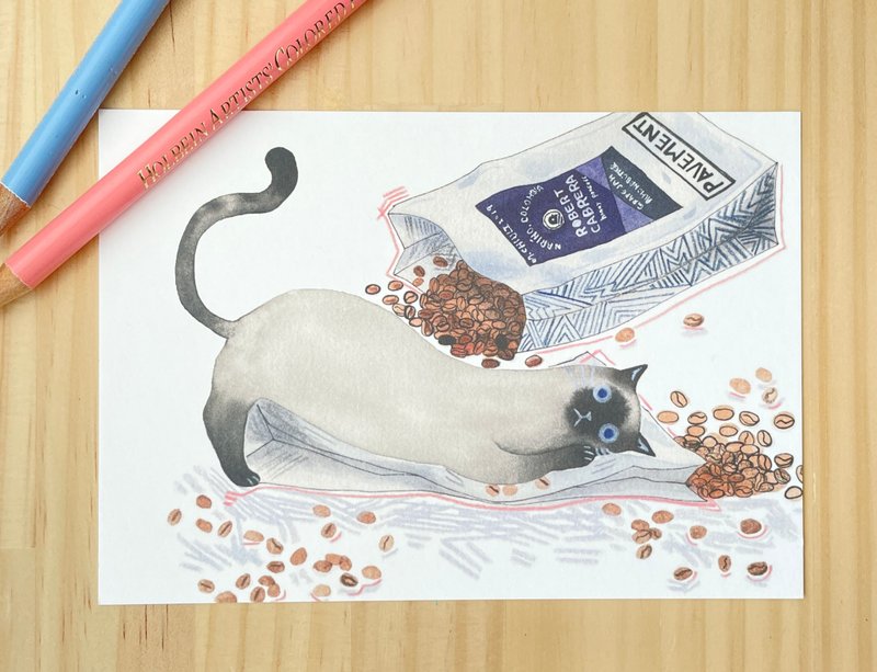 Hand-painted coffee and cat series postcards leaflet - การ์ด/โปสการ์ด - กระดาษ 