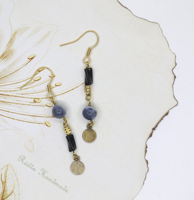 藍與黑不對稱 藍紋石 黃銅 耳環 耳夾 - 耳環/耳夾 - 寶石 