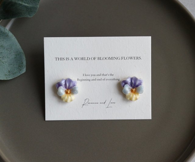 Resin, Purple pansy flower earrings, hotsell transparent. Comes in a gift box.