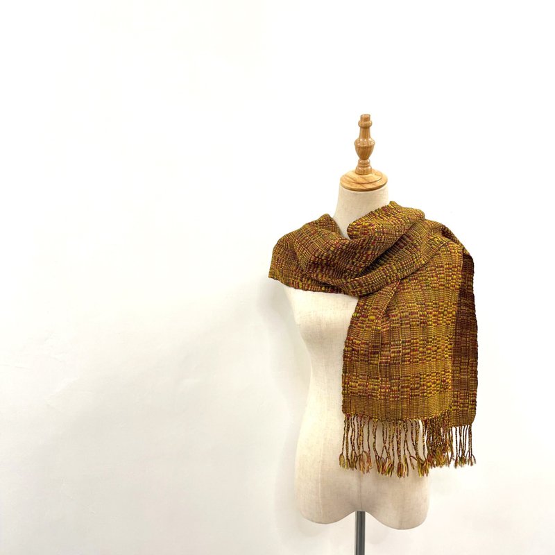 Bhutan woven scarf, stole, shawl, throw, runner, great as present - ผ้าพันคอถัก - ผ้าฝ้าย/ผ้าลินิน สีส้ม