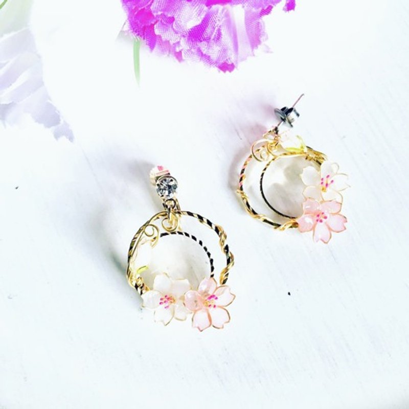 〜 春うらら 〜 桜 ディップジュエリー イヤリング ピアス 大人可愛い 春 卒業式 入学式 ご褒美 - 耳環/耳夾/耳骨夾 - 塑膠 粉紅色