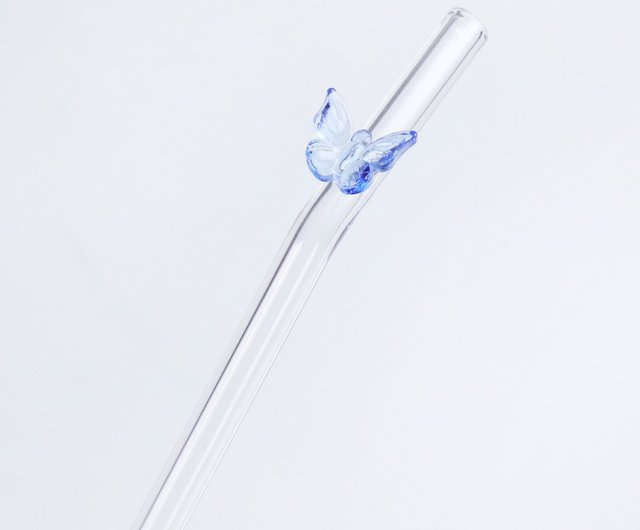 20cm (caliber 0.8cm) curved blue butterfly glass straw (with