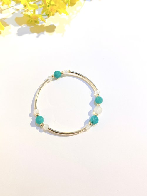 Ops手工飾品設計 Ops Amazonite silver bracelet-天河石/極簡/湖水綠/銀/月光石