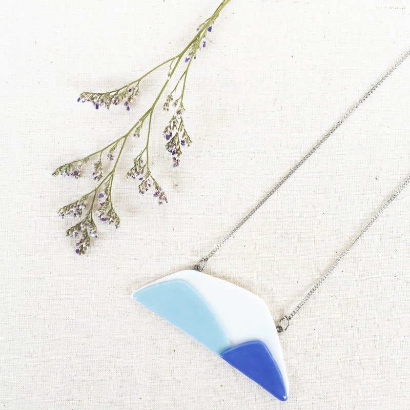 Handmade Ceramic ShanShui Necklace - Mountain01 - Necklaces - Porcelain Blue