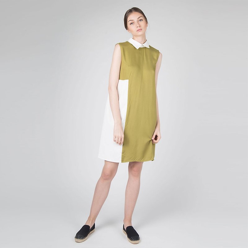 Kari Panel Dress in Moss Green - 連身裙 - 棉．麻 綠色