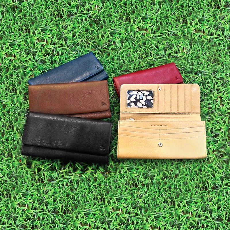 【100% first layer of leather】 SamuelAshley American soft leather logo long open clip (texture camel) - Wallets - Genuine Leather 