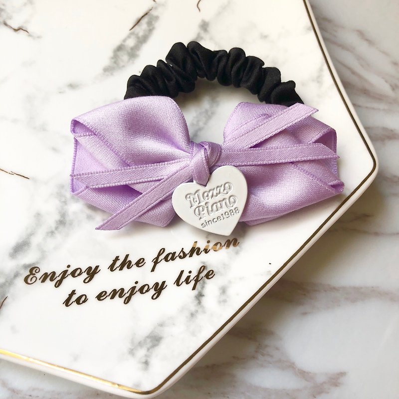 Elegant bow small scrunchie/ tender purple - เครื่องประดับผม - วัสดุอื่นๆ สีม่วง