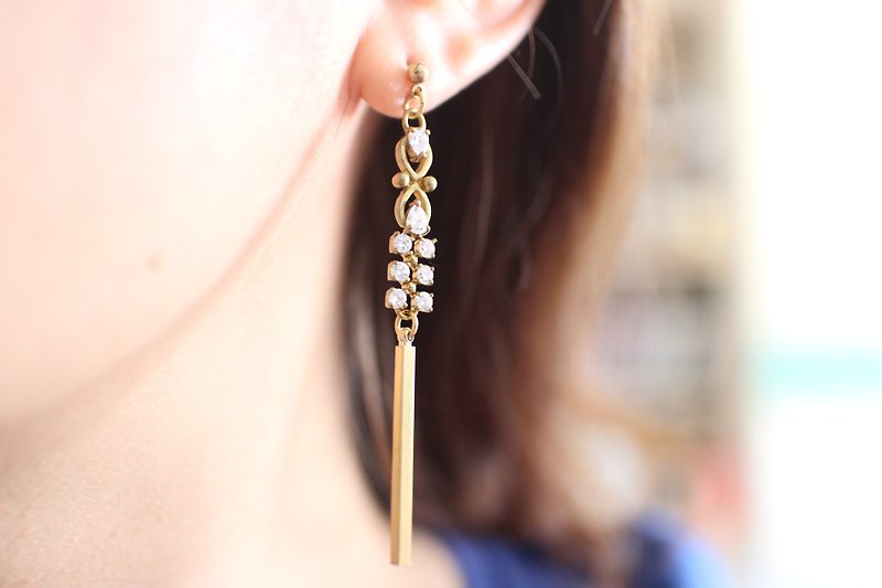 Paris-Brass zircon earrings - Earrings & Clip-ons - Copper & Brass Gold