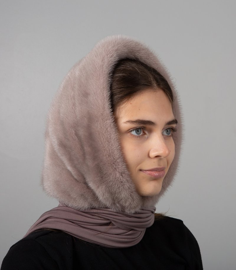 Women's mink fur head scarf from real luxury fur mink winter fur hat - 絲巾 - 其他材質 多色