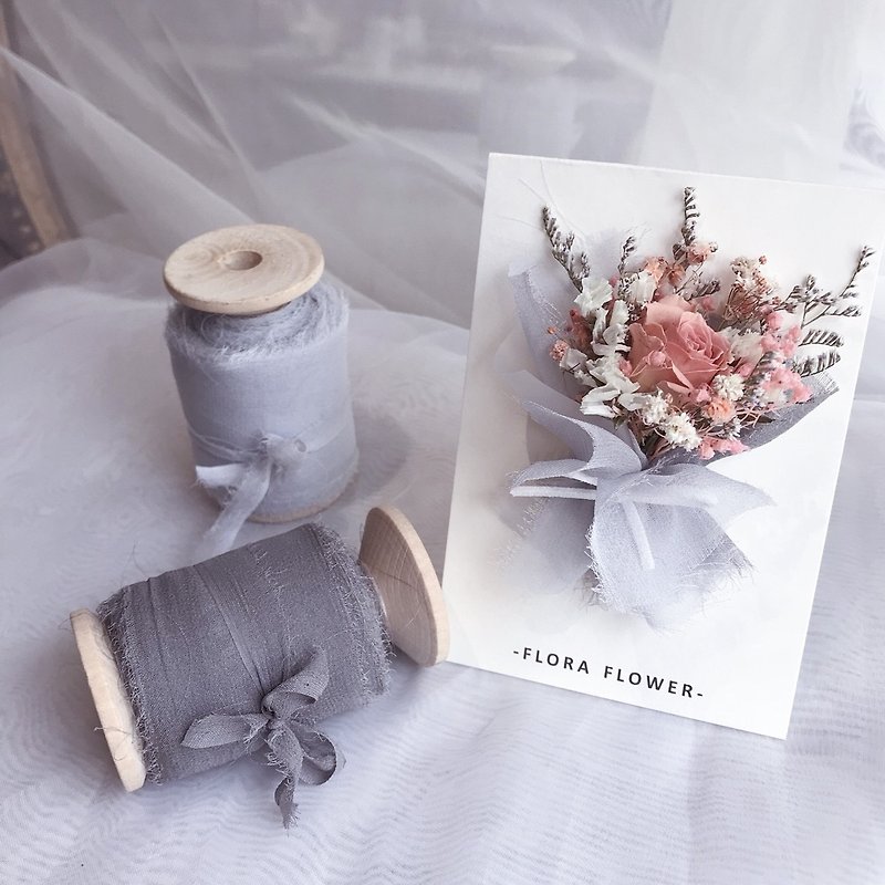 Dry Flower Card / Velvet Ribbon Bouquet / Handmade Card / Dry Flower / Graduation Card / Christmas Card - การ์ด/โปสการ์ด - พืช/ดอกไม้ สีเทา