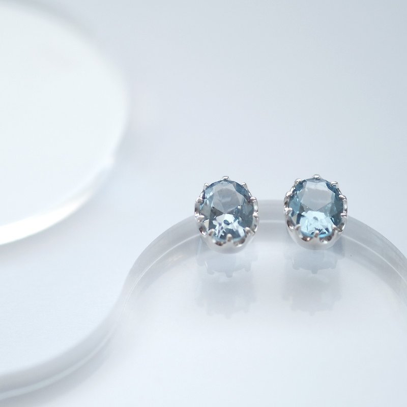 Large aquamarine earrings Silver 925 - ต่างหู - โลหะ สีน้ำเงิน