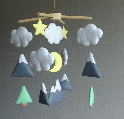 ColorfulAcorn Mountains baby mobile, Woodland crib mobile, Nature mobile, Crib mobile
