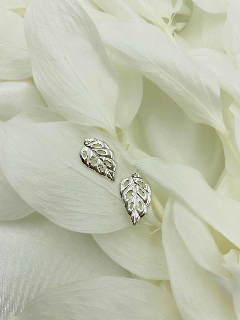 hole philodendron earrings - Earrings & Clip-ons - Sterling Silver Silver