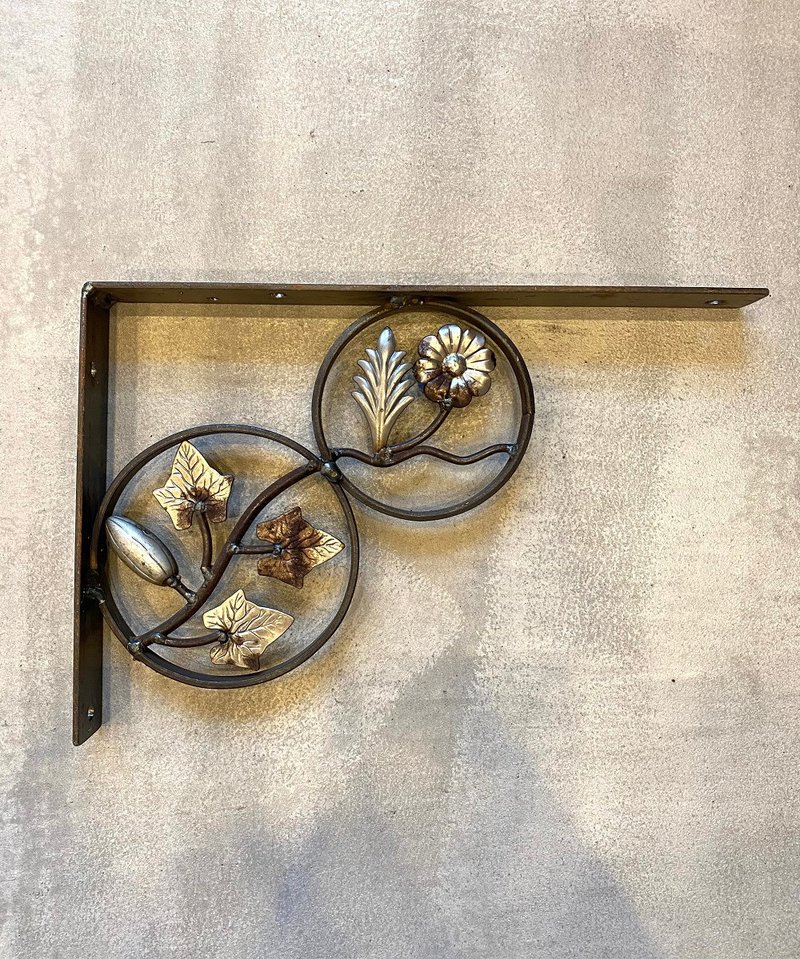 数量限定　FI-3　アイアン　棚受け　ブラケット　アングル 　溶接　飾り　L字アングル　溶接材料　花　インダストリアル - 置物 - 金属 ブラック