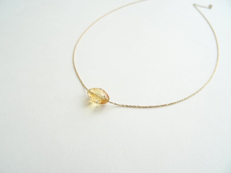 Citrine Faceted Oval Bead18K Yellow Solid Gold Dainty Adjustable Necklace Au750 - Necklaces - Gemstone Gold