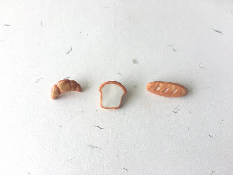 Ceramic Bread Brooch/ Pin - Hardest food series (1 set 3 pins) - เข็มกลัด - เครื่องลายคราม สีส้ม