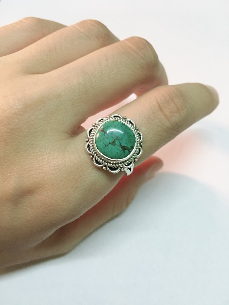 綠松石 土耳其石 戒指 尼泊爾 手工製 925純銀 - 戒指 - 寶石 
