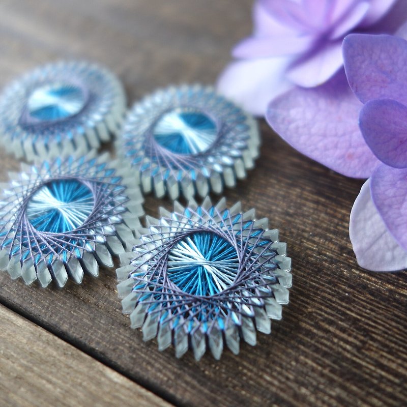 Hydrangea earrings / deep blue / silk thread / Geometric pattern / shipping free - Earrings & Clip-ons - Silk Blue