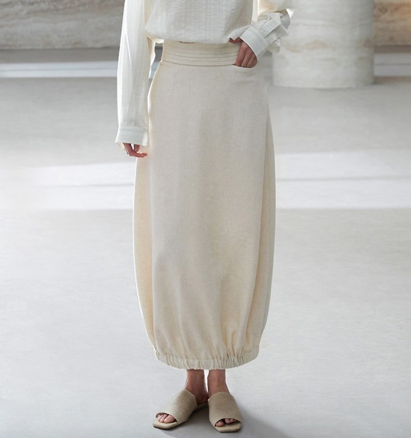 La jetée waist-cinching loose skirt - กระโปรง - วัสดุอื่นๆ ขาว