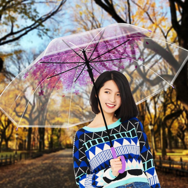 雙龍花漾自動透明傘櫻花傘 防風直傘雨傘(薰衣紫) - 雨傘/雨衣 - 防水材質 紫色