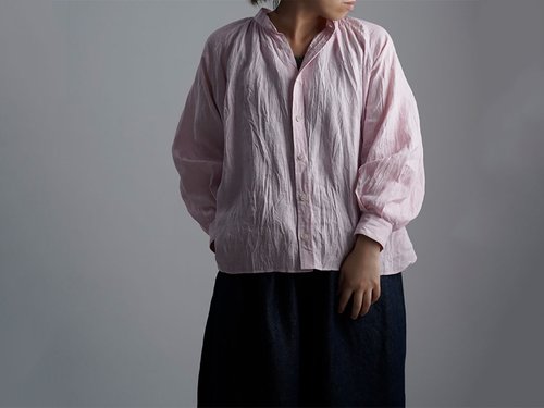 【wafu】 雅亜麻 linen shirt リネンシャツ 薄地 60番手 ハンドワッシャー / 桜色(さくらいろ) t034a-sak1