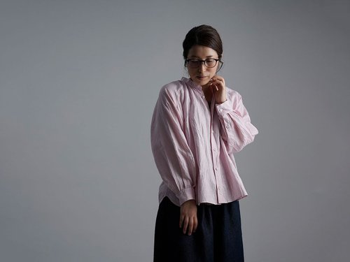 【wafu】 雅亜麻 linen shirt リネンシャツ 薄地 60番手 ハンドワッシャー / 桜色(さくらいろ) t034a-sak1