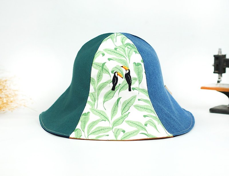 手工雙面帽  遮陽帽 可愛 文青 綠色 樹葉 自然系 母親節禮物【萌大嘴鳥】【HM-10】限量 - 帽子 - 棉．麻 綠色