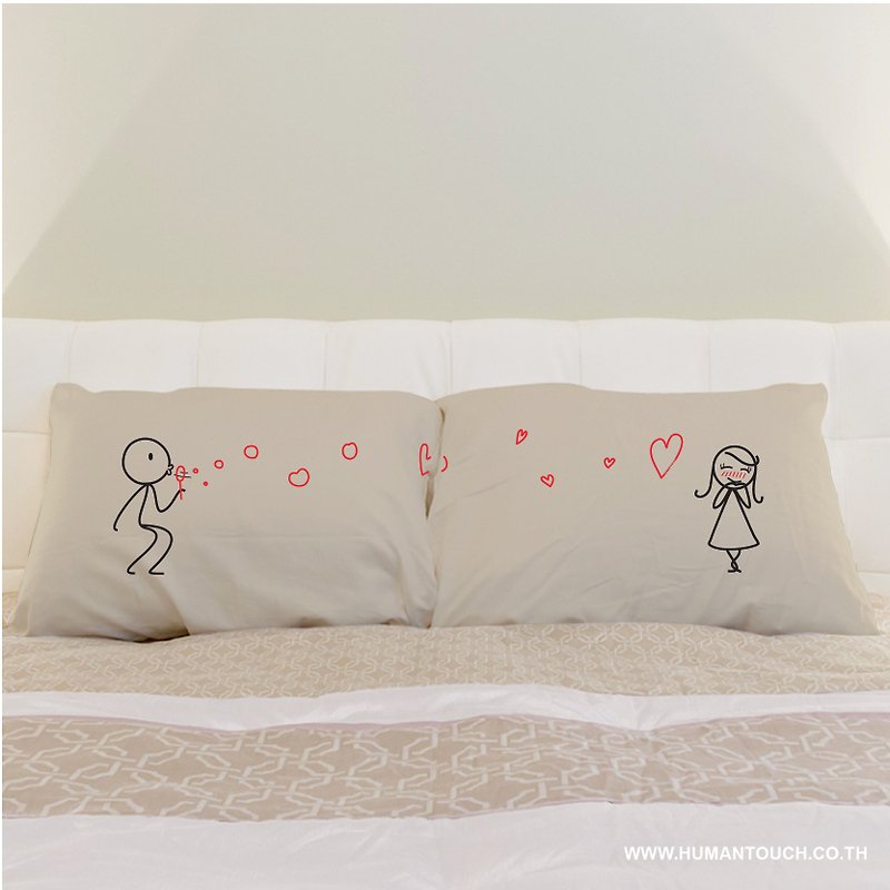 Love Bubble Light Grey Couple Pillowcase (Set of 2) - เครื่องนอน - วัสดุอื่นๆ สีกากี
