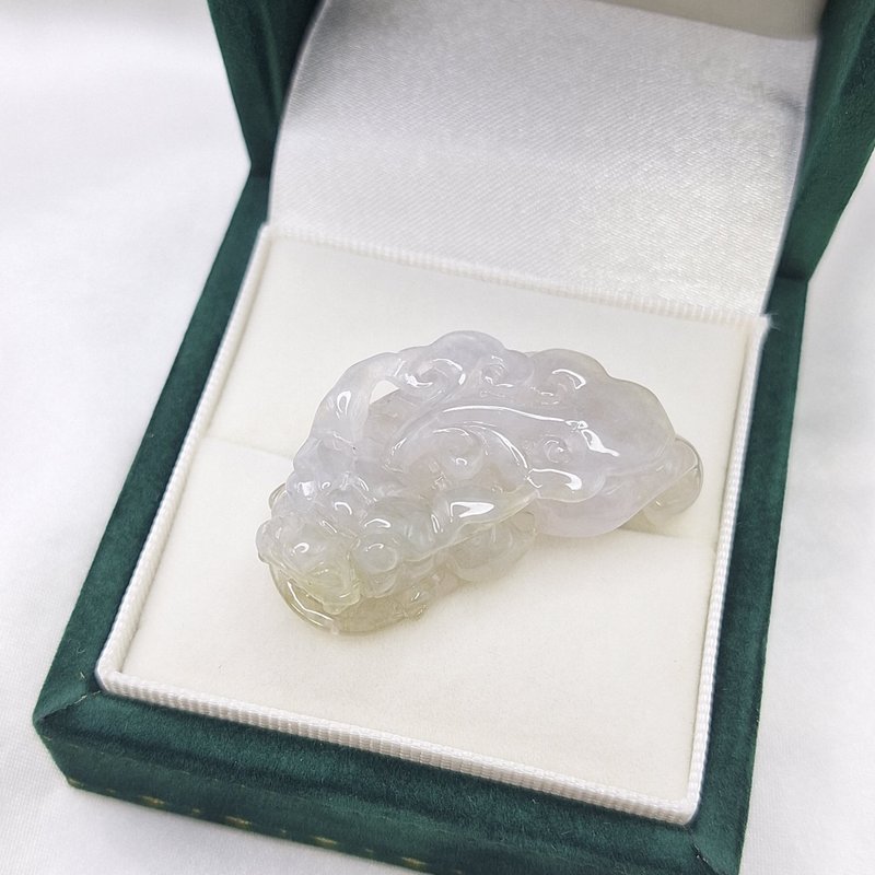 冰種 粉底帶黃翡 起光 招財 貔貅 吊墜  | 天然緬甸玉A貨翡翠 - 項鍊 - 玉石 