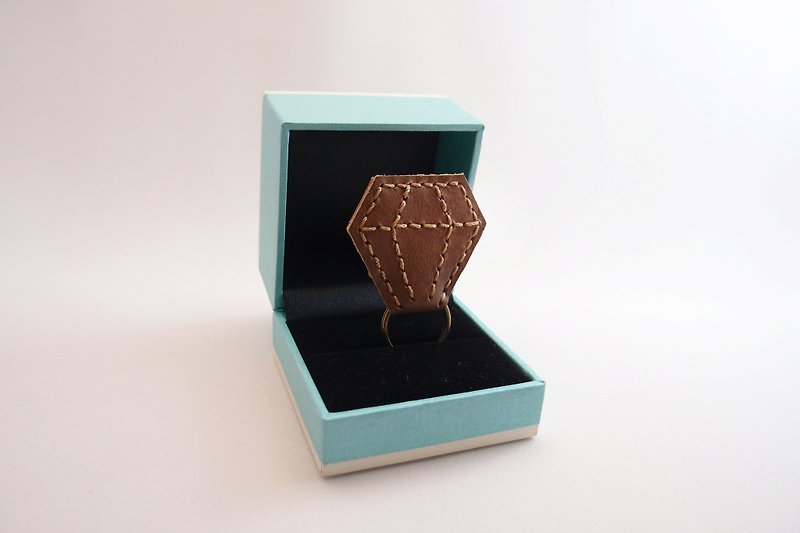 Marry Me! Diamond Ring Charm-Dark Brown - Keychains - Genuine Leather Brown
