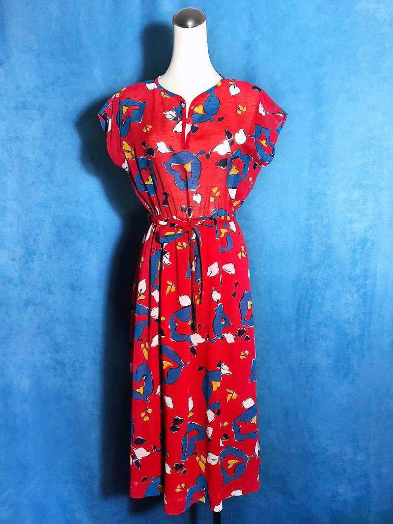 Passionate flower vintage dress / abroad brought back VINTAGE - ชุดเดรส - เส้นใยสังเคราะห์ สีแดง