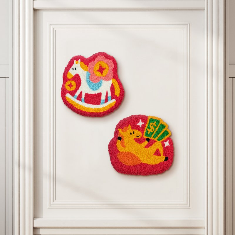 [2026 Spring Arrives, Blessings Bloom Year of the Horse Punch Needle Spring Couplet Craft Kit] Double Burst / Original New Year Gift Box / Charity Donation - Chinese New Year - Wool Multicolor