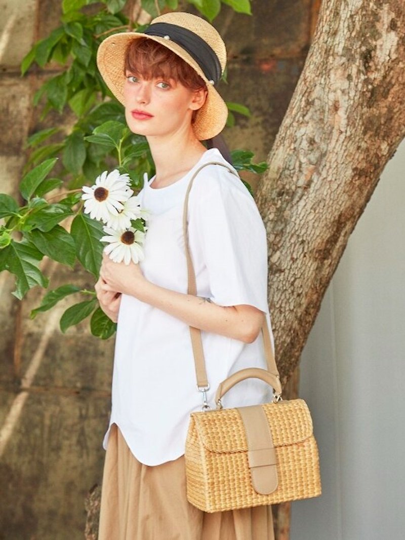 JenLee Studio Bon Voyage Straw Bag _ Beige - Messenger Bags & Sling Bags - Plants & Flowers Brown
