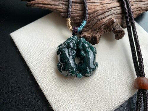 淳玉晶品坊 快速出貨 免費開光 天然A貨翡翠招財貔貅項鍊 藍水翡翠