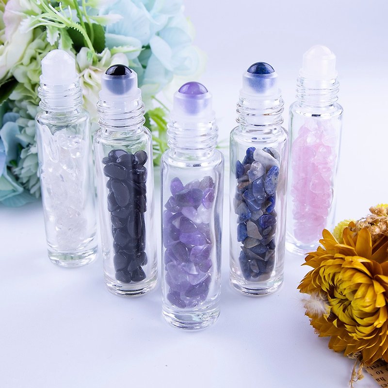 Natural Crystal Energy Roller Ball Essential Oil Bottle/Chakra/Meditation Pink Crystal Amethyst Lapis Lazuli White Crystal Obsidian - อื่นๆ - คริสตัล 