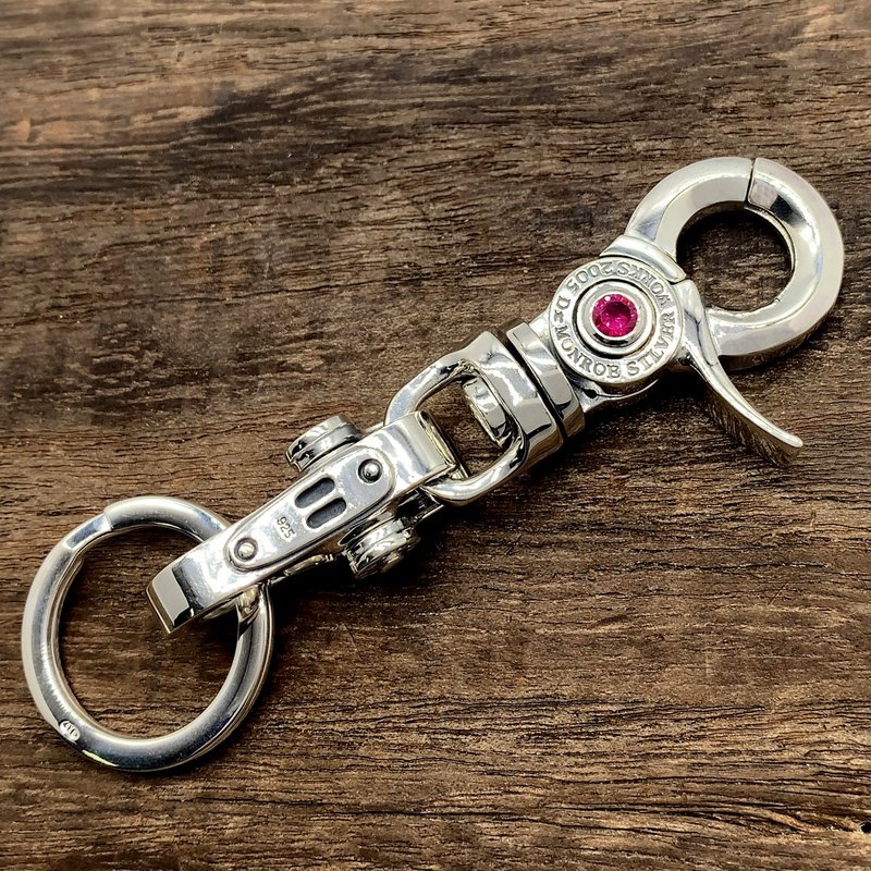 バイカーキーホルダー/シルバー925 合成ルビー/スチームパンクインダストリアル/メンズシルバーアクセサリーkc02 - キーホルダー・キーケース - スターリングシルバー シルバー