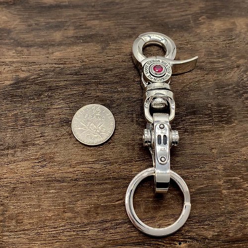 bike keyholeder,sterling silver,red stone,biker jewelry,present