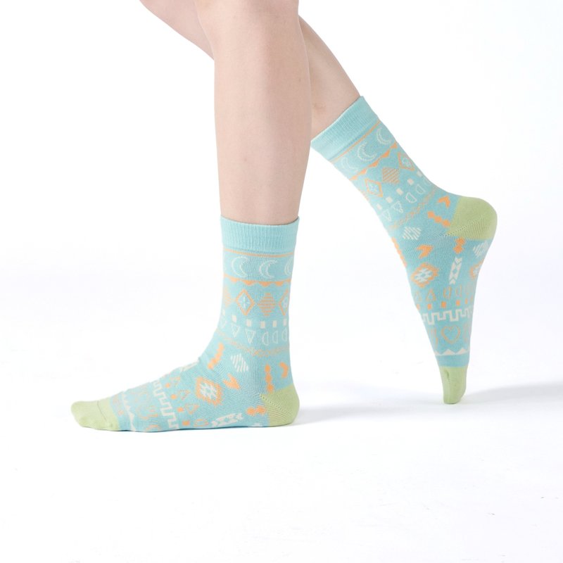 Dream Seeker/Green(F)-MIT Design Mid-calf Socks - ถุงเท้า - ผ้าฝ้าย/ผ้าลินิน สีเขียว