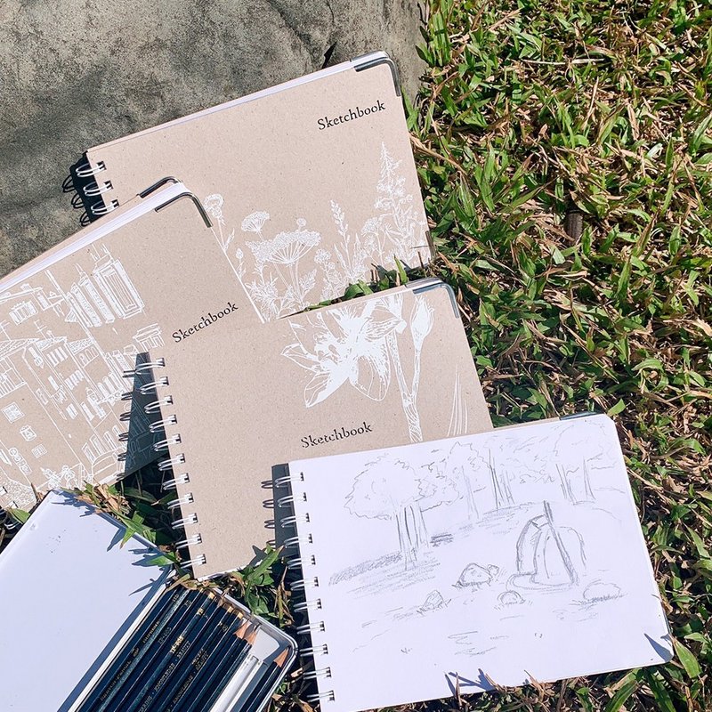 Simple Line Sketchbook A5 A total of 4 pictures - สมุดบันทึก/สมุดปฏิทิน - กระดาษ 