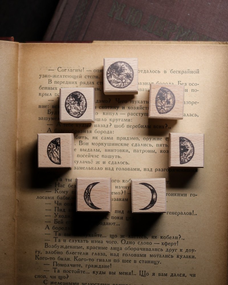 Vintage Hand-Drawn Maple Wood Stamp Set - Lunar Phases - ตราปั๊ม/สแตมป์/หมึก - ไม้ สีดำ