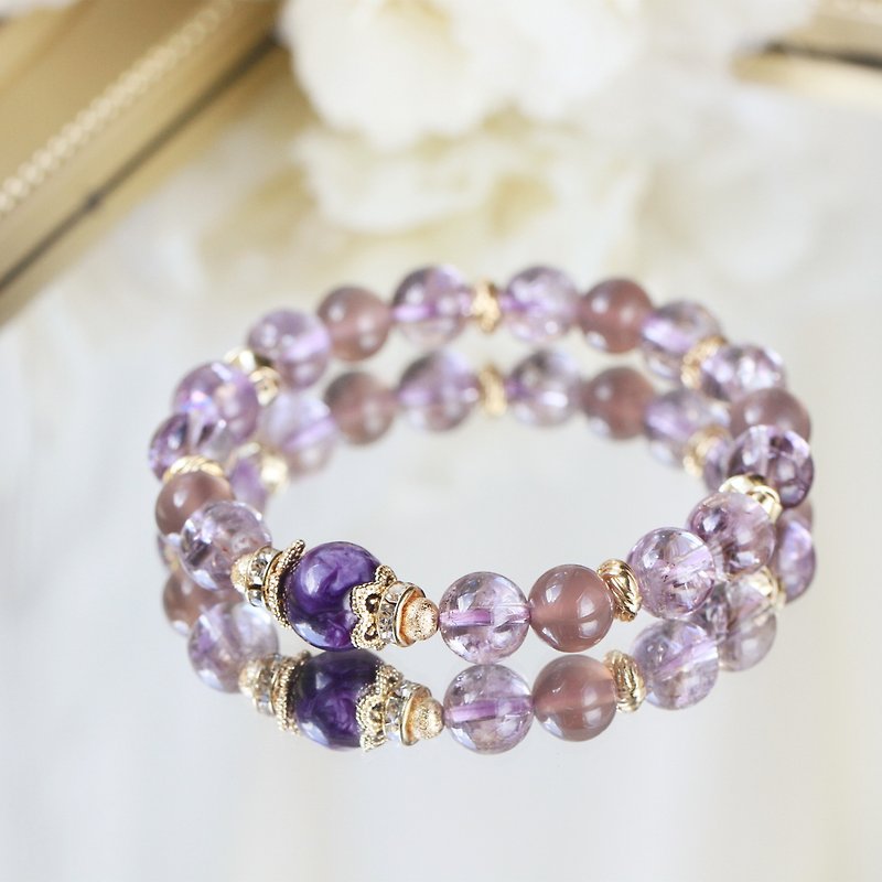 Purple Acestry Amethyst Amethyst Chalcedony Positive Energy Healthy Evil Crystal Bracelet 8mm - Bracelets - Crystal Purple