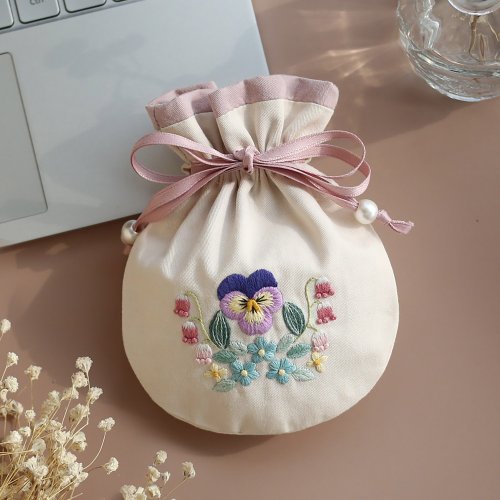 相縫手工設計館 手工刺繡DIY資料包三色堇香包收納袋自製布藝送媽媽閨蜜禮物