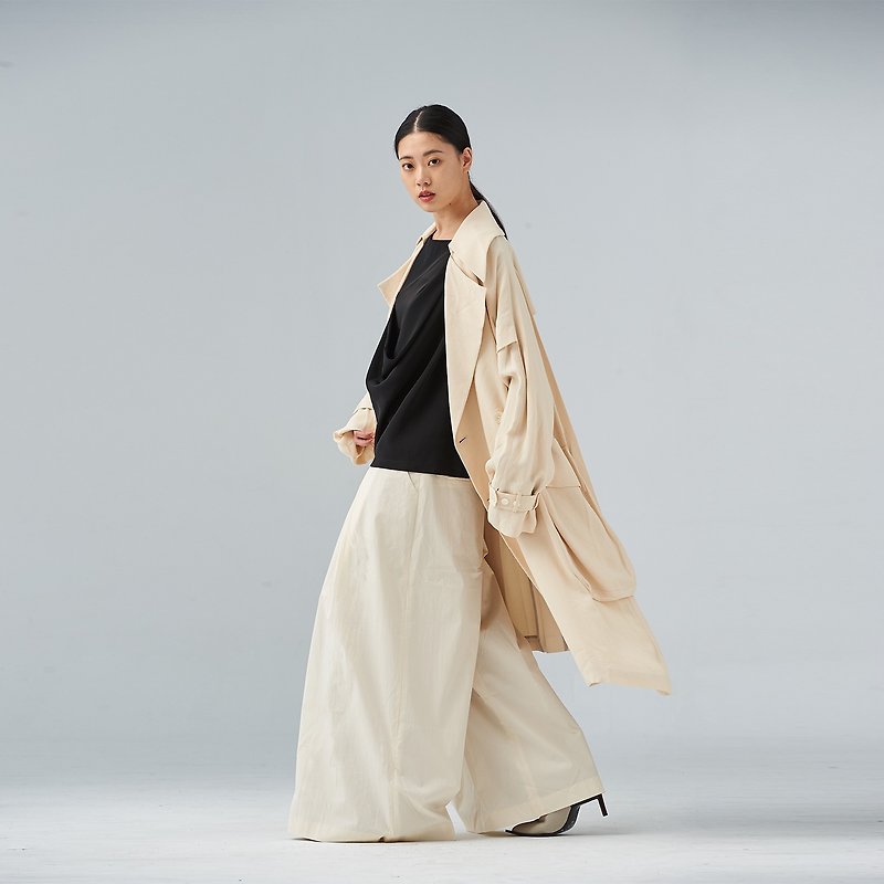 Beige pocket detail long trench coat - Women's Blazers & Trench Coats - Other Materials Khaki