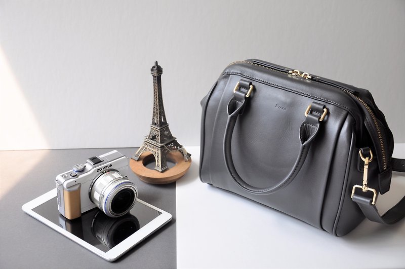 Kate Italian leather dual usage bag (Grey) Camera Bag Handbag Shoulder Bag - Messenger Bags & Sling Bags - Genuine Leather Gray