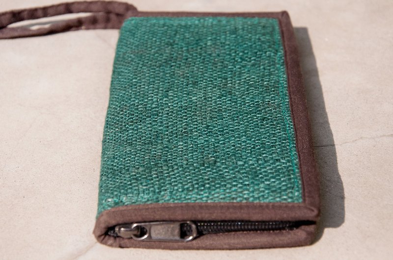 Handmade cotton Linen wallet / clip woven stitching long / long wallet / purse / wallet woven - Japan Green Forest - Wallets - Cotton & Hemp Green