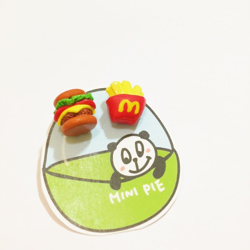 Burger Treasure and French Fries Earring Set (two sets) (can be changed to Clip-On) - Earrings & Clip-ons - Clay Multicolor