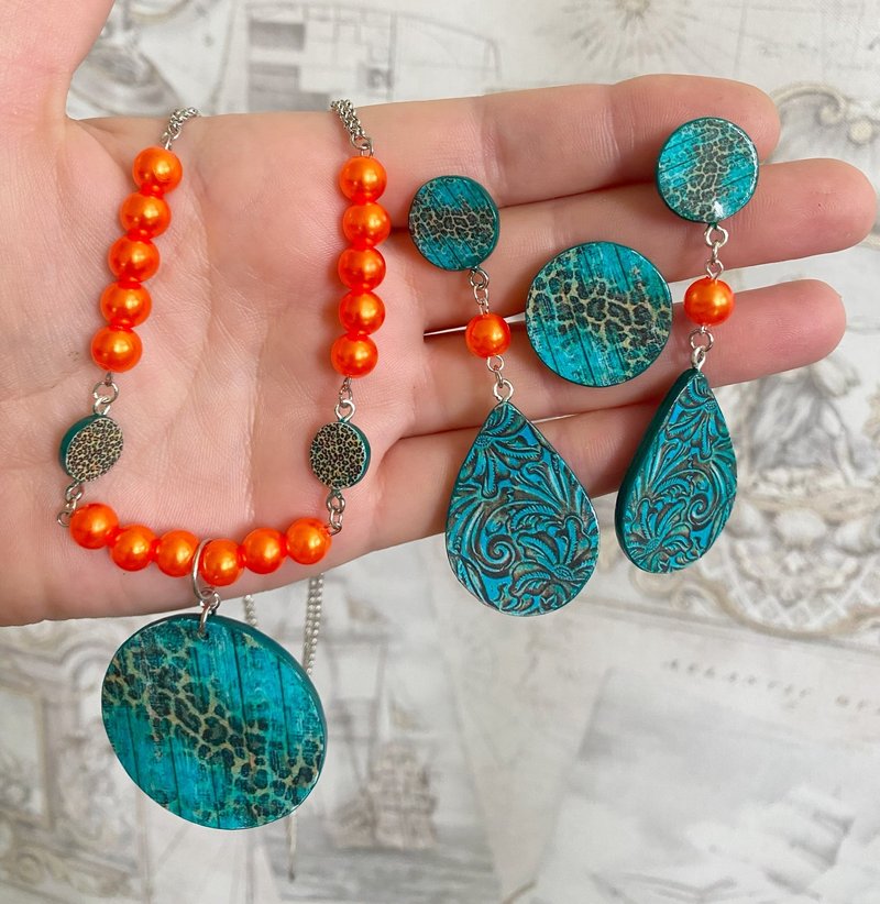 Bright set of handmade jewelry. Individual design. - Earrings & Clip-ons - Other Materials 